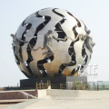 Modern garden art large stainless steel ball with nude woman sculpture
